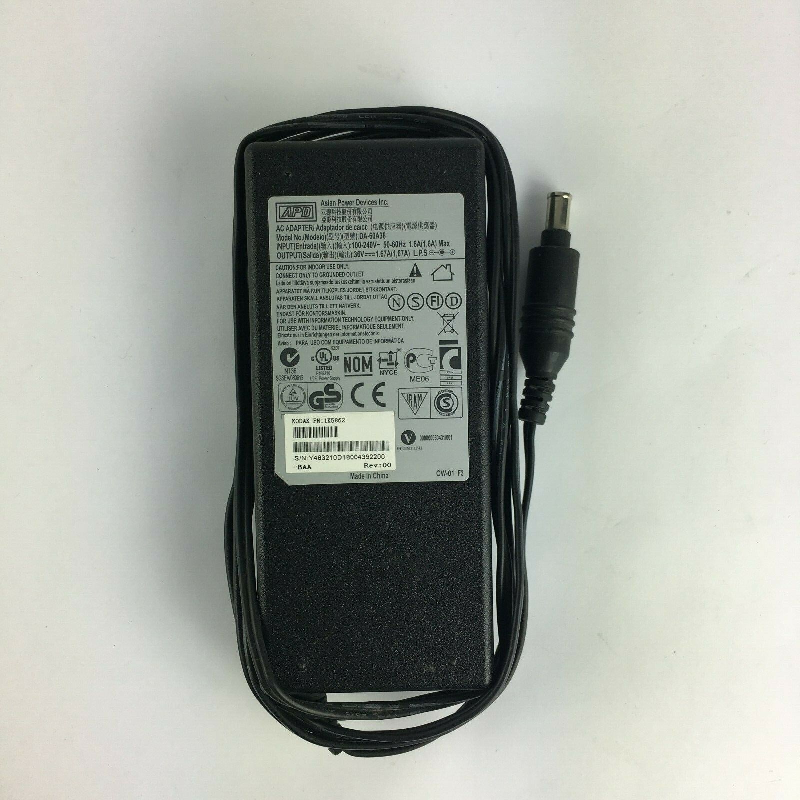 Genuine Kodak DA-60A36 1K5862 Output 36V 1.67A Power Supply Adapter A1