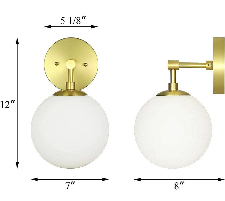 XiNBEi Wall Light Wall Sconce White Globe Glass in Satin Brass XB-W1211-SB LOOK