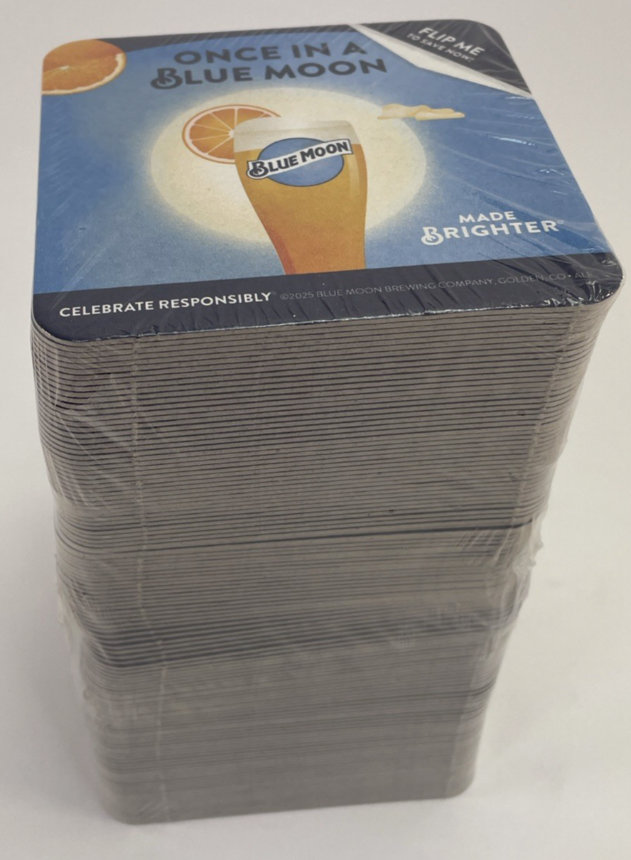 Blue Moon " Once in a BM " Beer Coasters Bar Glass Mat Coaster Pack lot of 1000