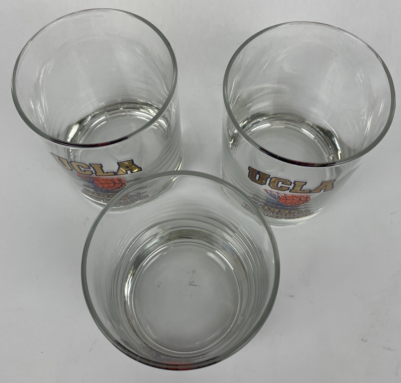3 x Vintage UCLA BRUINS 1995 Bar Glass Basketball Clear Gold National Champions