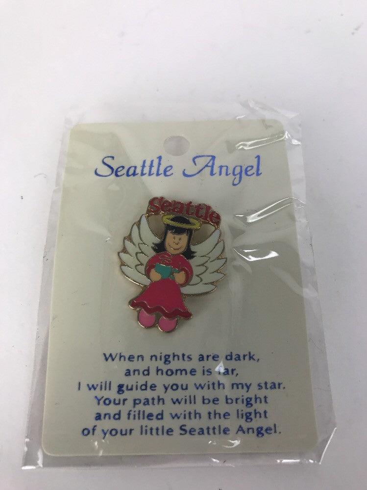 Seattle WA Washington Angel Coffee Halo Lapel Pin Pinback Gold Tone Metal New