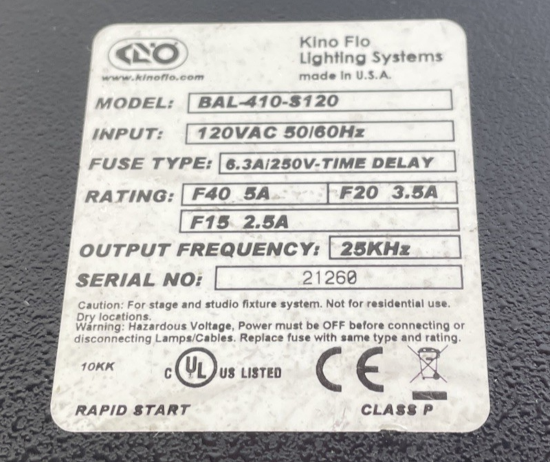 Kino Flo Lighting Systems Select VE 4 Bank Ballast BAL-410-S120 120VAC 50/60Hz