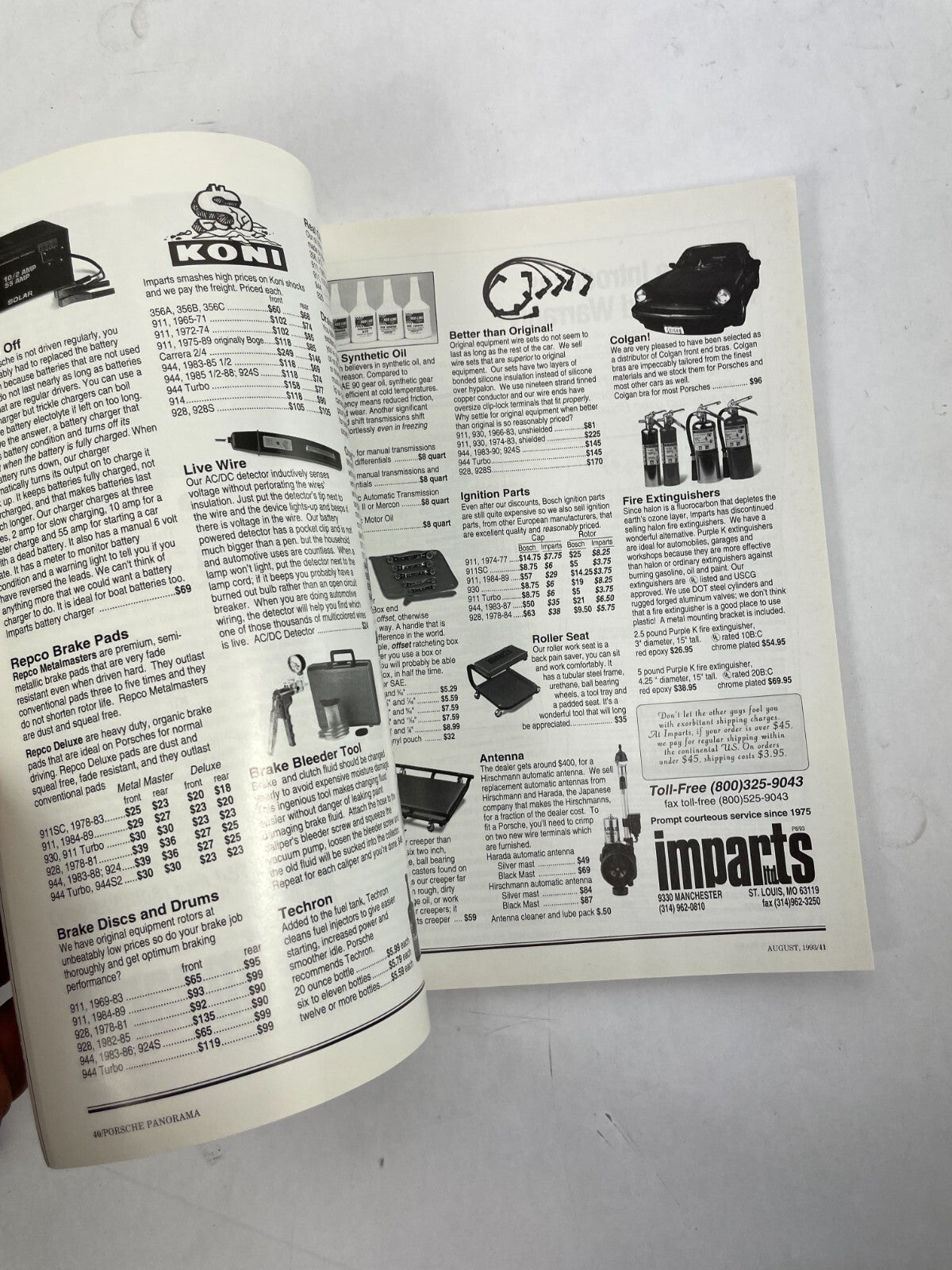 August 1993 Porsche Panorama Magazine Repco Brake Pads Brake Bleeder Tool