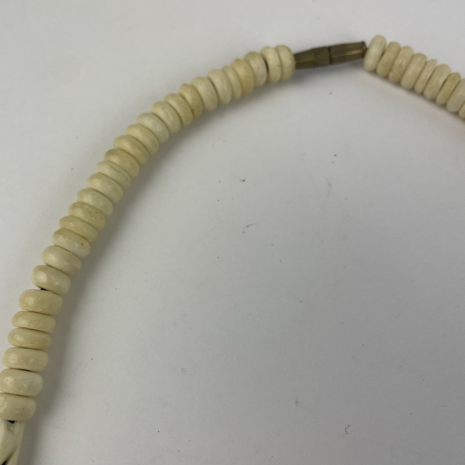 Tibetan Yak Bone Hand Carved Boho Om Necklace Vintage Jewelry Brass Screw Clasp