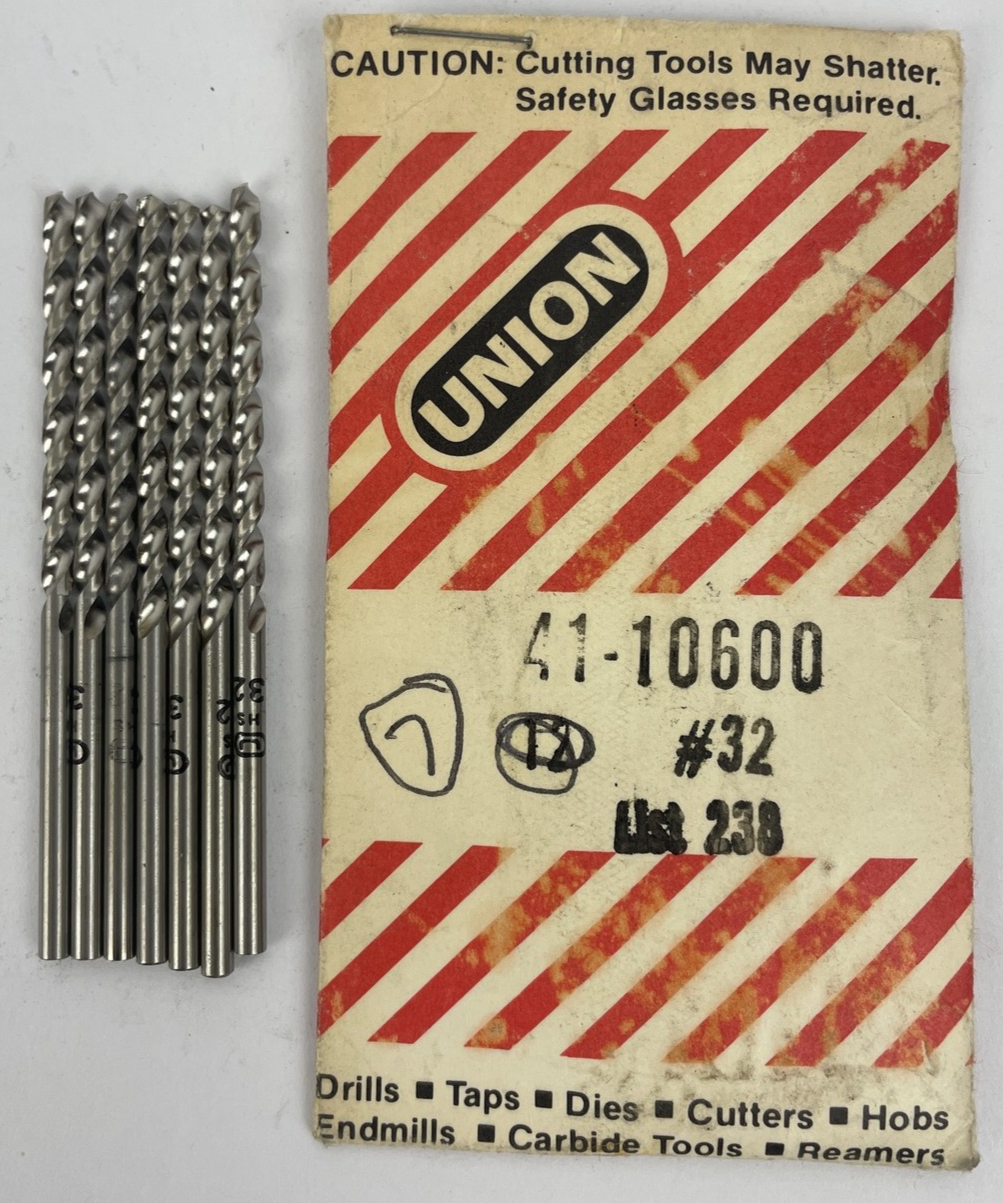 Lot of 7 x UNION #32 Jobber Length 3mm HS Drill Bit List 238- USA MADE