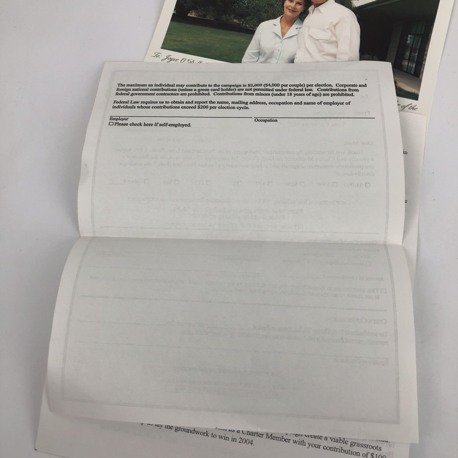 LAURA GEORGE W BUSH Signed Auto Charter Member Campaign 2003/4 W Receipt +