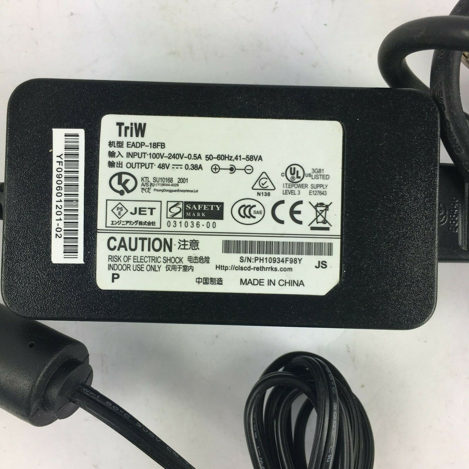 Genuine Triw EADP-18FB Output 48V 0.38A Power Supply Adapter A6