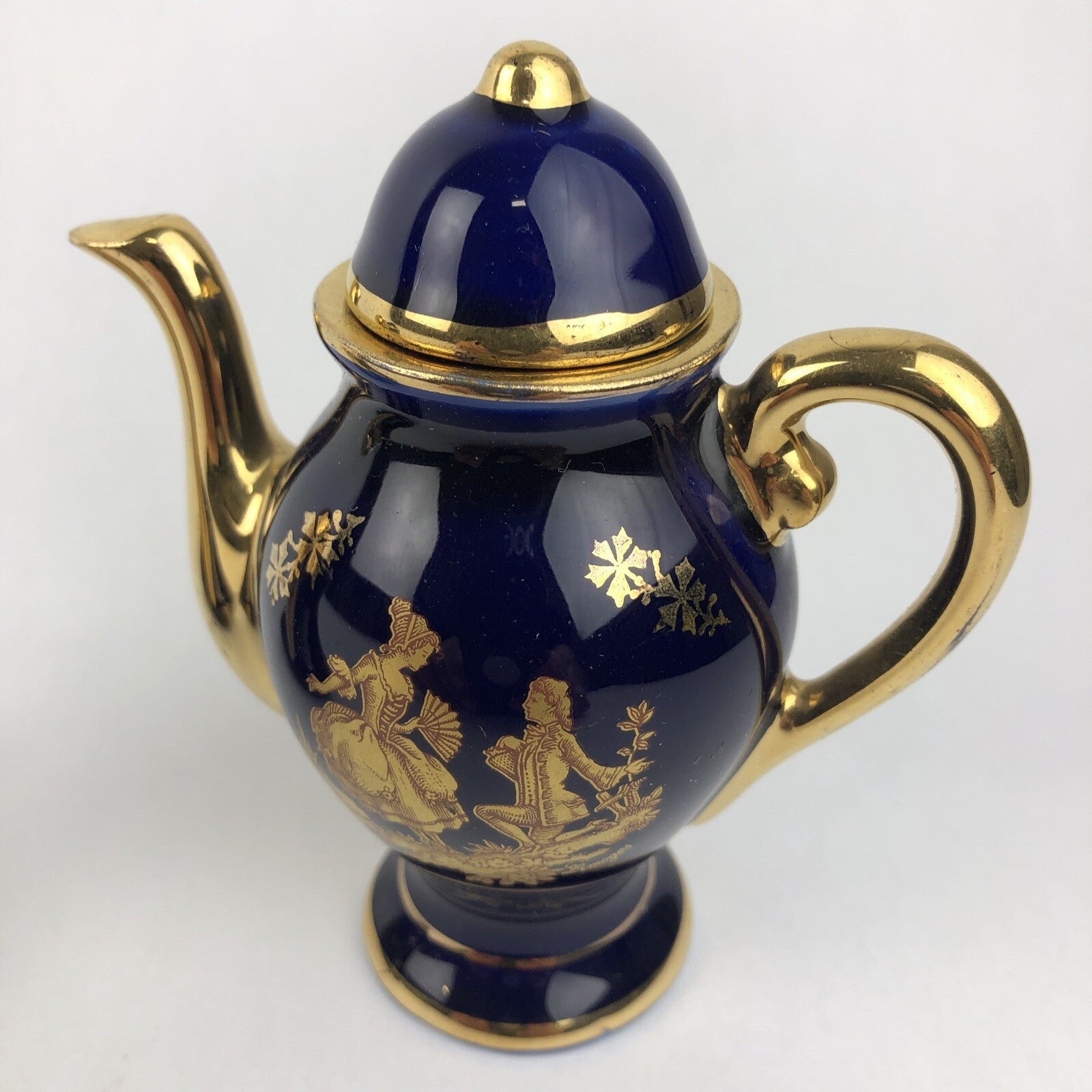 2 x Limoges Cobalt Blue Gold Courting Couple Fragonard Signed Mini Pot 3.5" LOOK