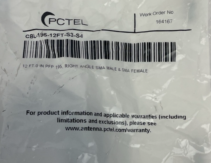 12 ft SMA extension cable - Male right angle 90 to Female (CBL-195-12FT-S3-S4)