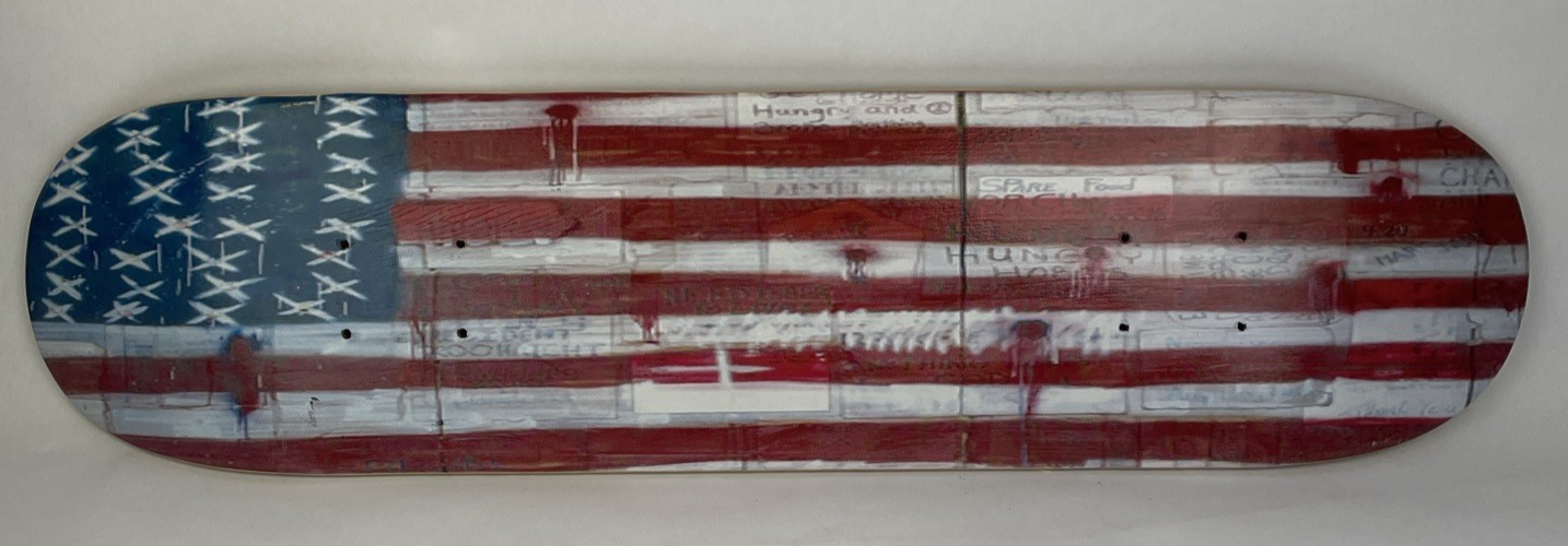 Dystopian American Flag Punk Rock Hunger & Peace Art Mini Skateboard Deck 7"