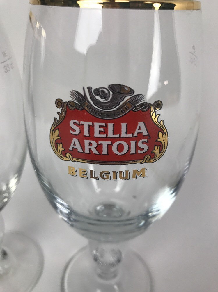 Stella Artois Beer Chalice 33CL 2 Gold Rimmed | Belgium Script | NEW