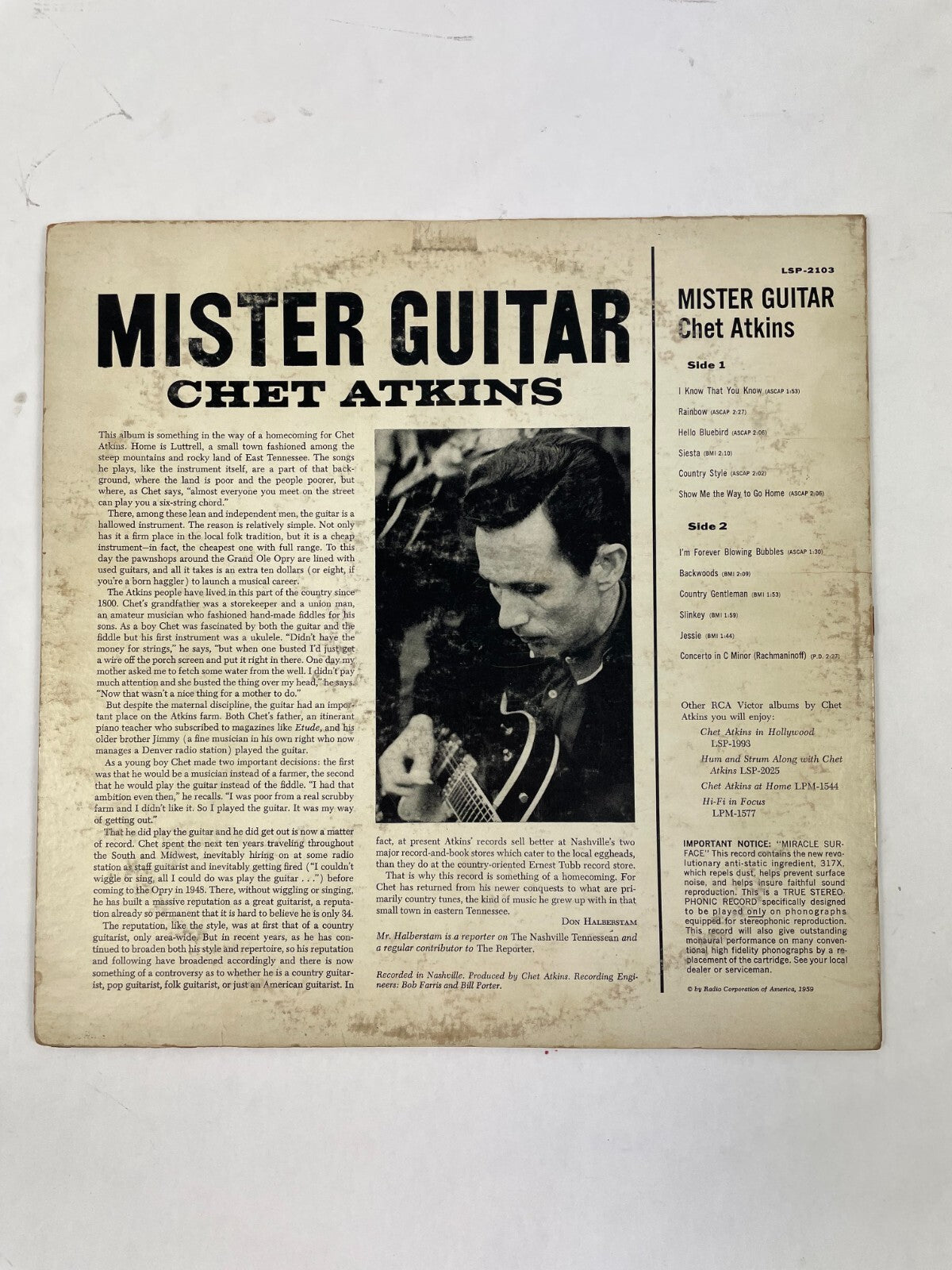 Mister Guitar Chet Atkins Jessie Siesta Country Style Slinkey Vinyl Record