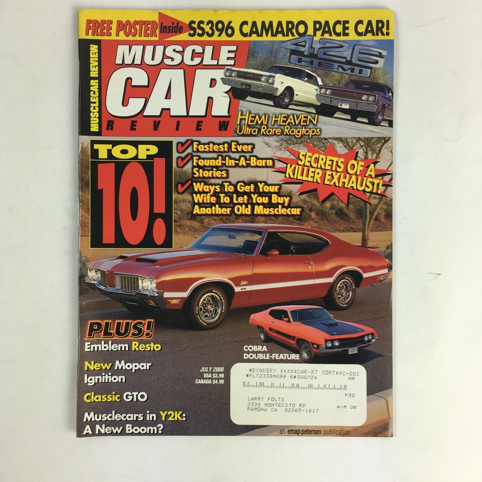 July 2000 Muscle Car Magazine Top 10! Fastest Ever Found-in-A-Born Stories  