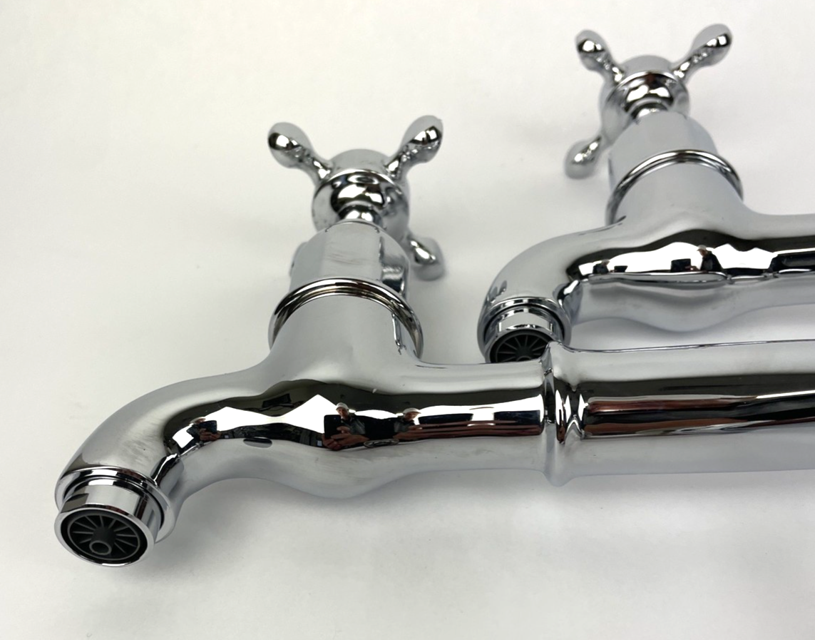 OEM Perrin & Rowe Mayfair Vintage SINK Tall BIB Taps Faucet W Cross Handles NOS