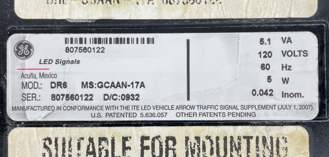 Clear General Electric GE 12” LED Green Arrow Traffic Signal Light With Gasket y