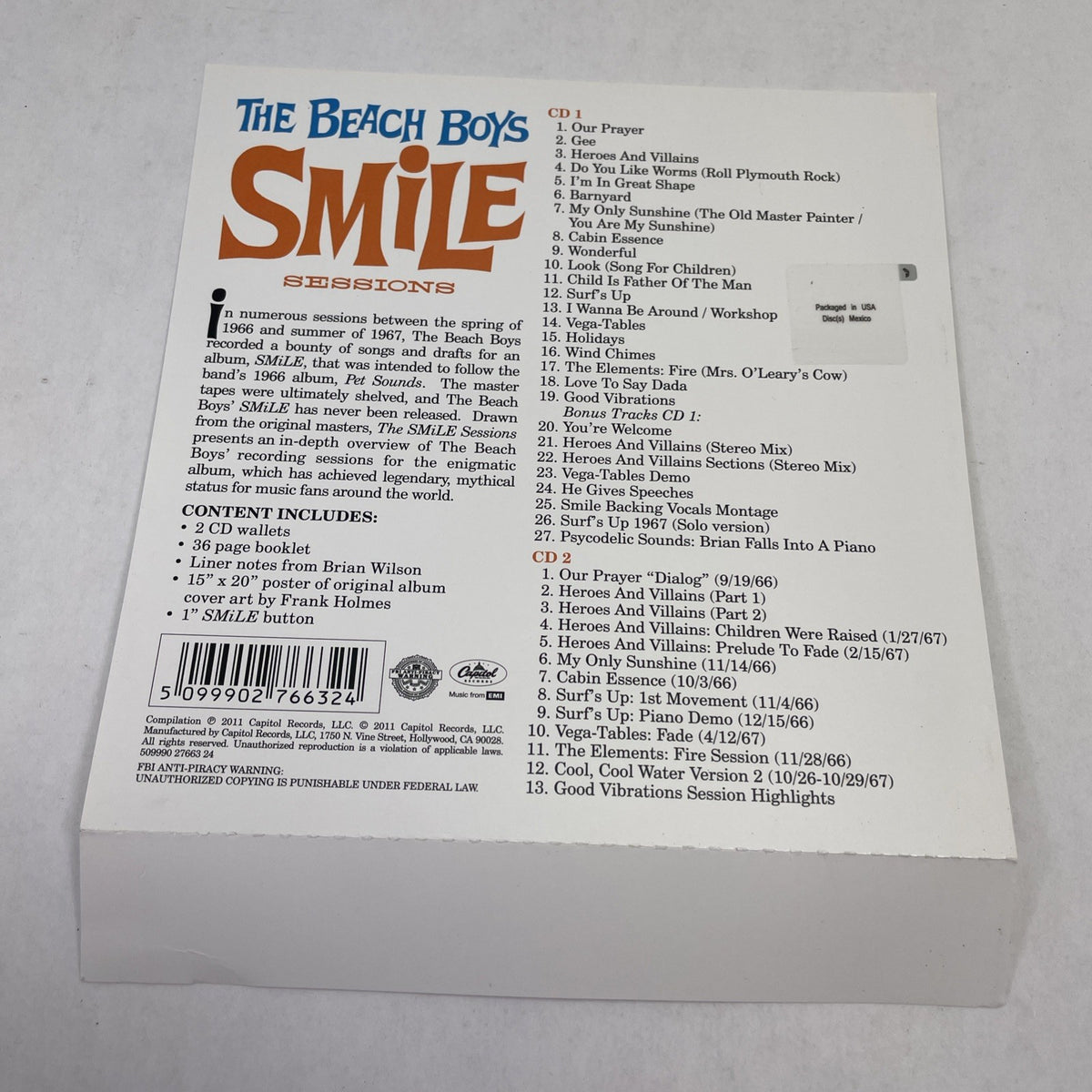 The Beach Boys – Smile Sessions - 2 x CD Poster Pin 36 Page Book Box - Near Mint