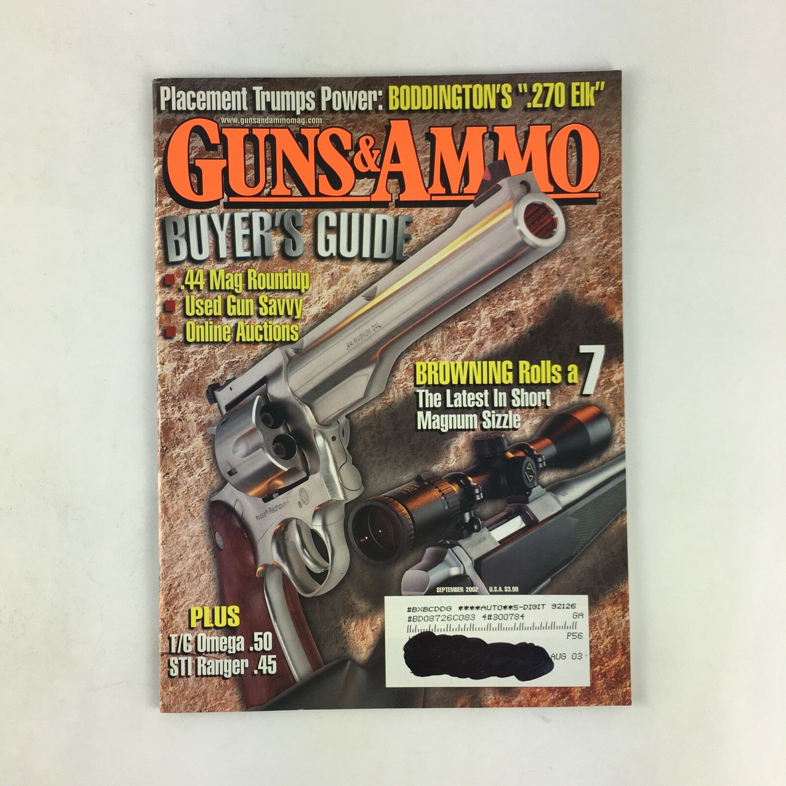 September 2002 Guns&Ammo Magazines Buyer's Guide 44 Mag Roundup T/G Omega .50 