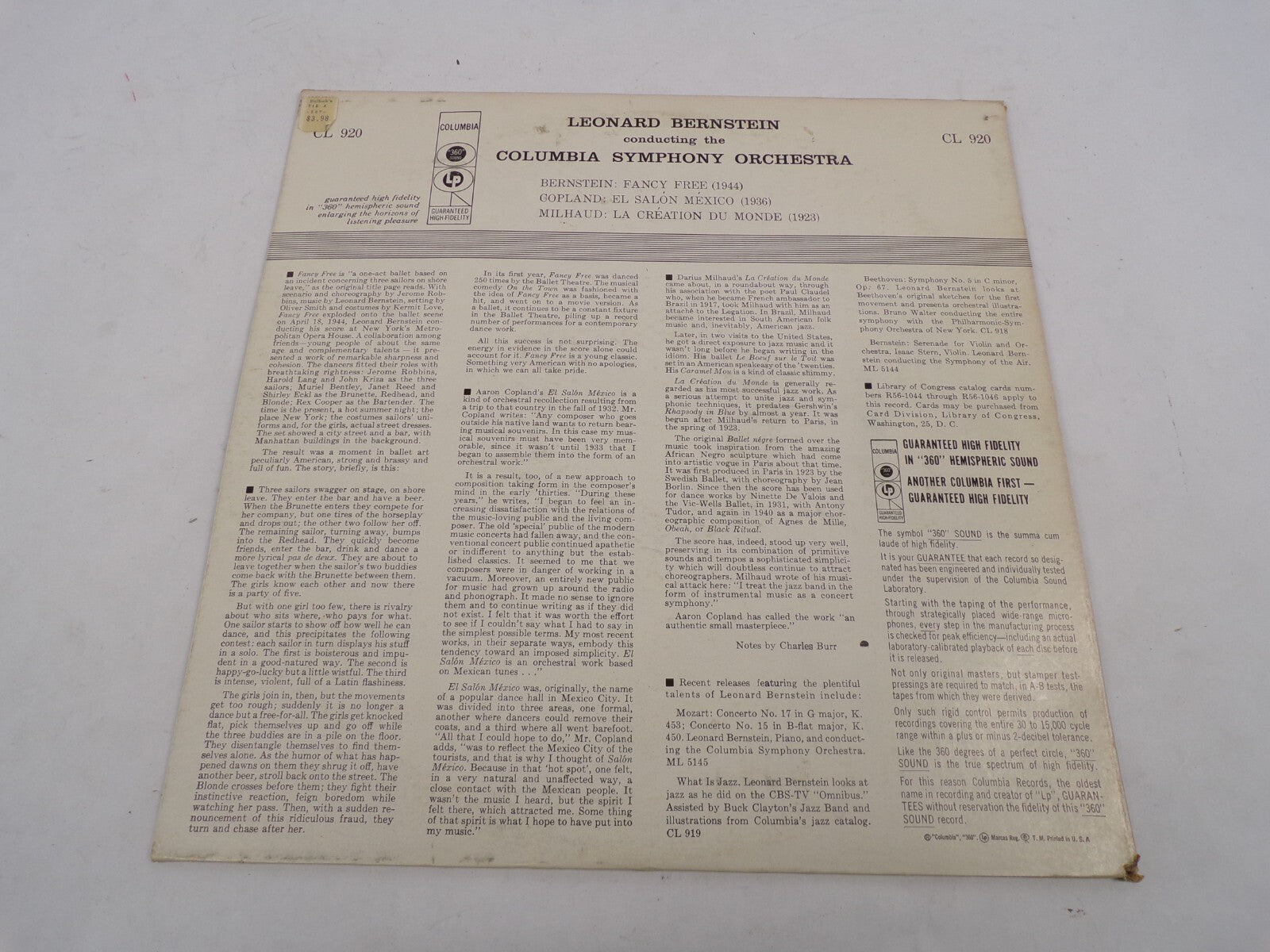 Leonard Bernstein Fancy Free Copland: EL Salon Mexico Copland EL Salon Mexico