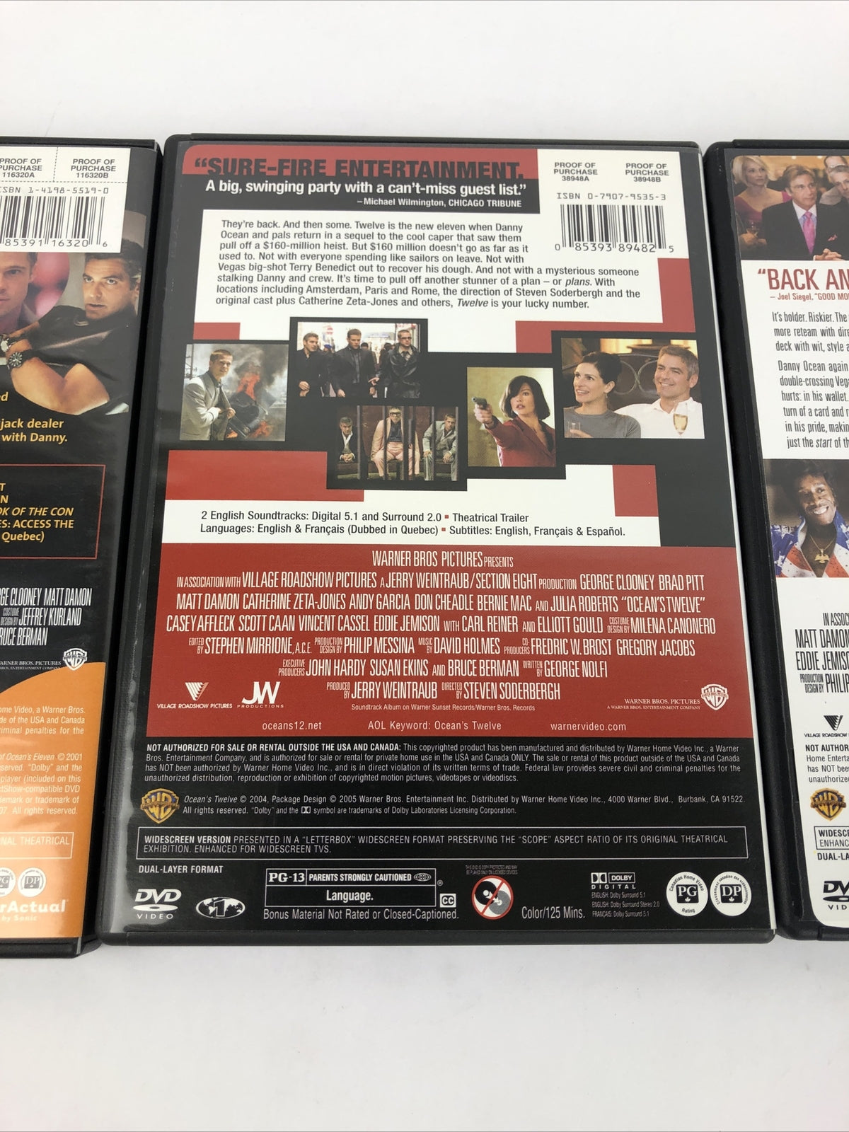 OCEAN'S ELEVEN TWELVE THIRTEEN TRILOGY (3) DVD Lot George Clooney Brad Pitt MINT