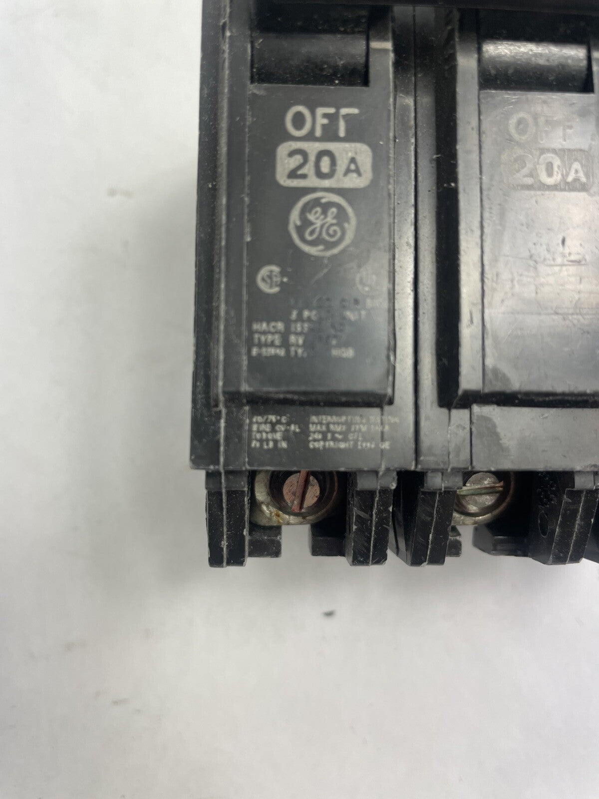 GE Type RV-2937 THQB circuit breaker 3 pole 20 amp 240v