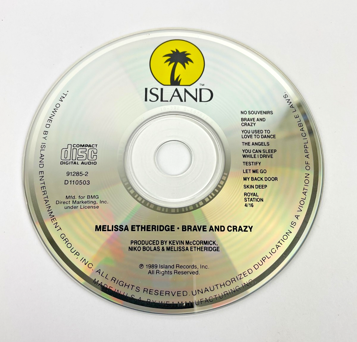 Melissa Etheridge - Brave And Crazy Digital Audio CD Island Records 1989