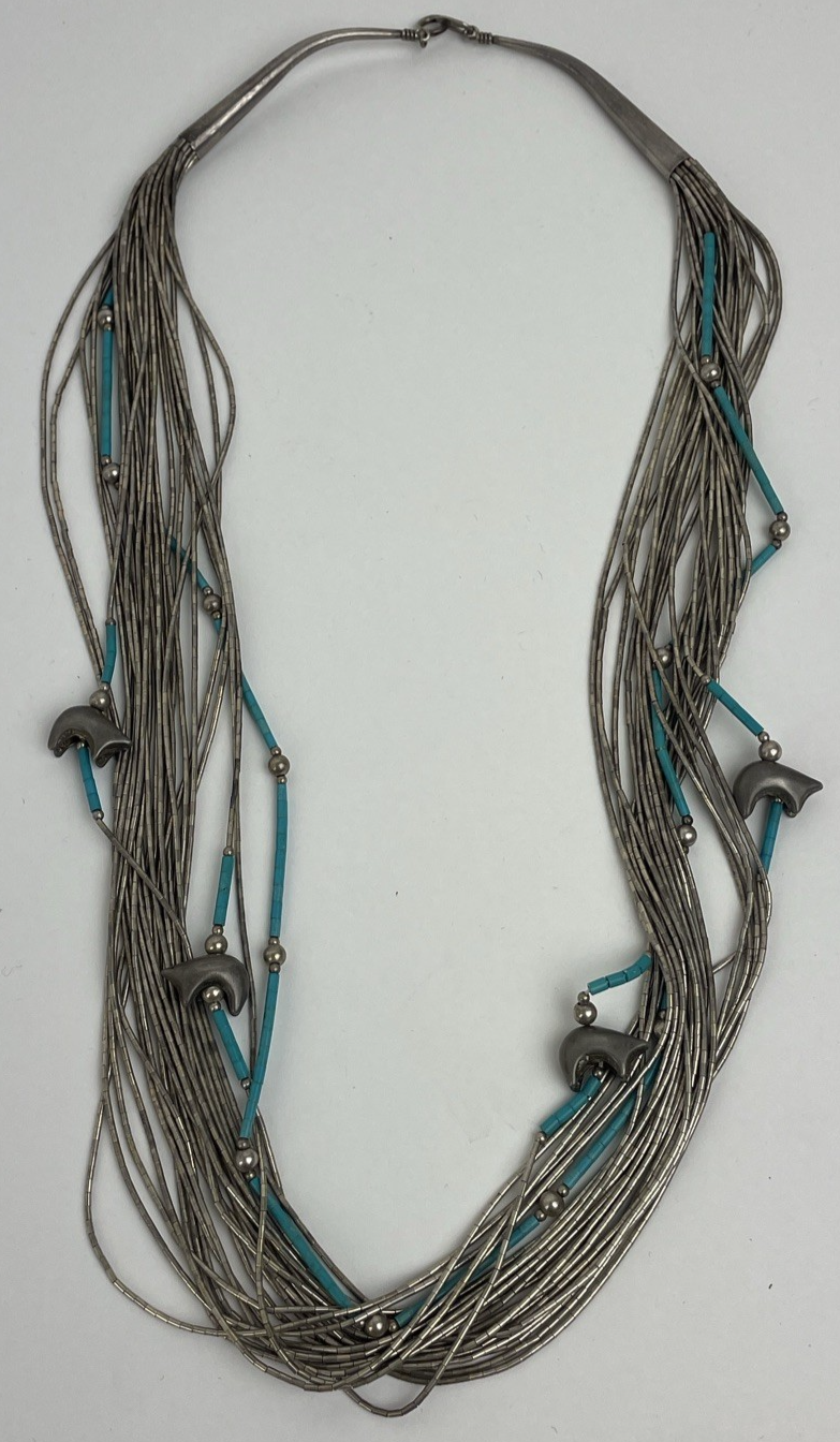 Handcrafted Navajo Liquid Silver Heishi 24 Strand Sterling 24” Necklace 55 Grams