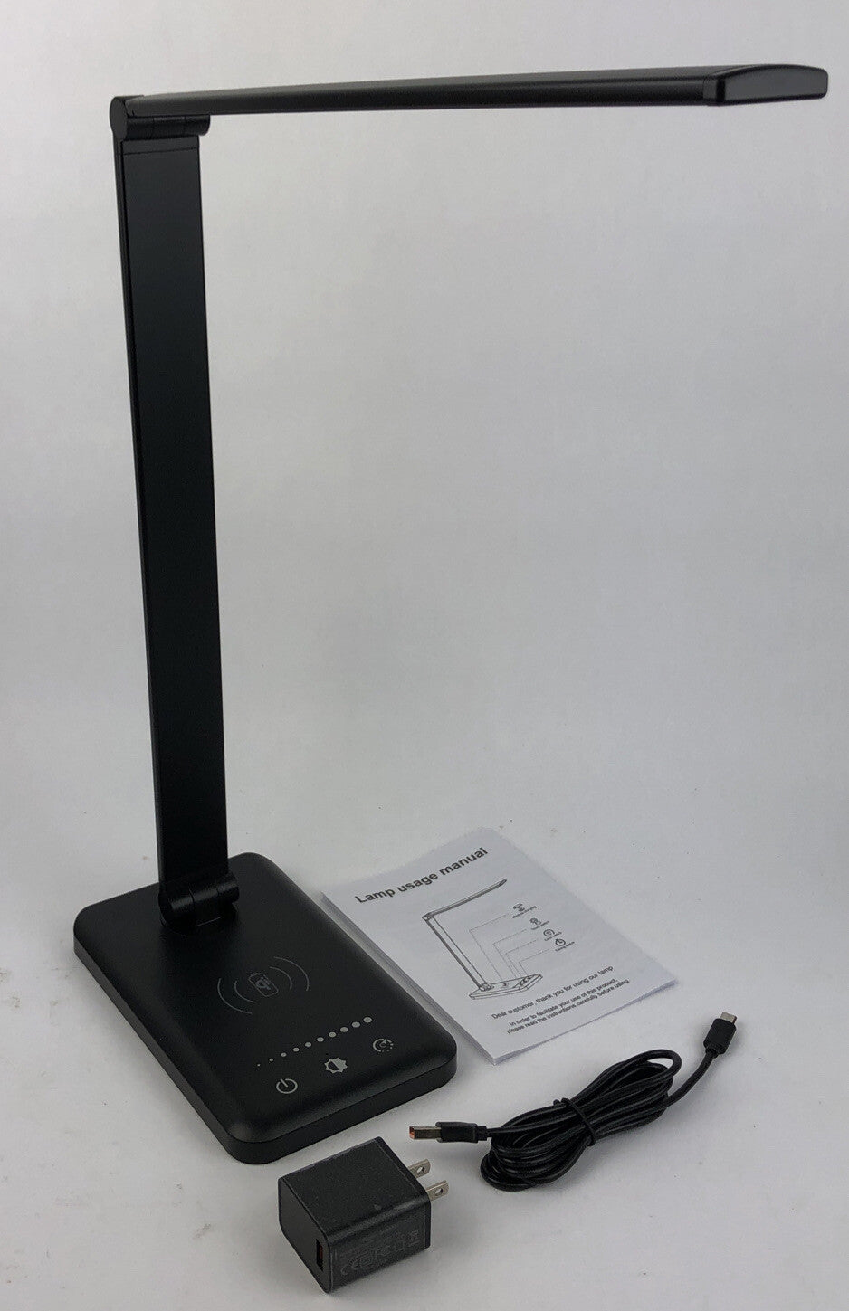 LED Desk Lamp w Wireless Charger USB Charging Port Table Lamp w Color Switch