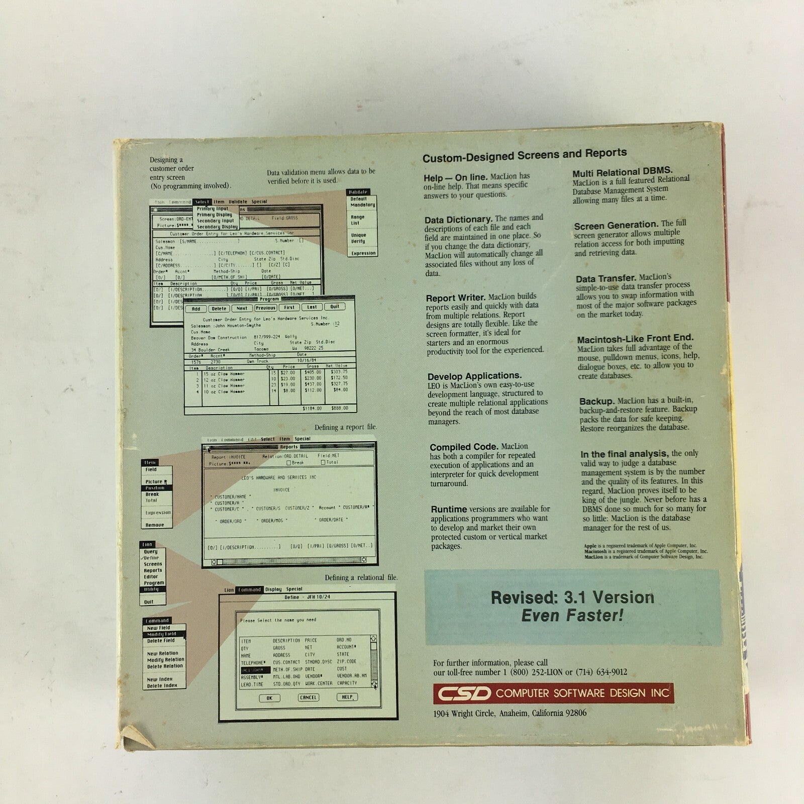 Mac Lion Relational Data Base Management System For the Macintosh Business User