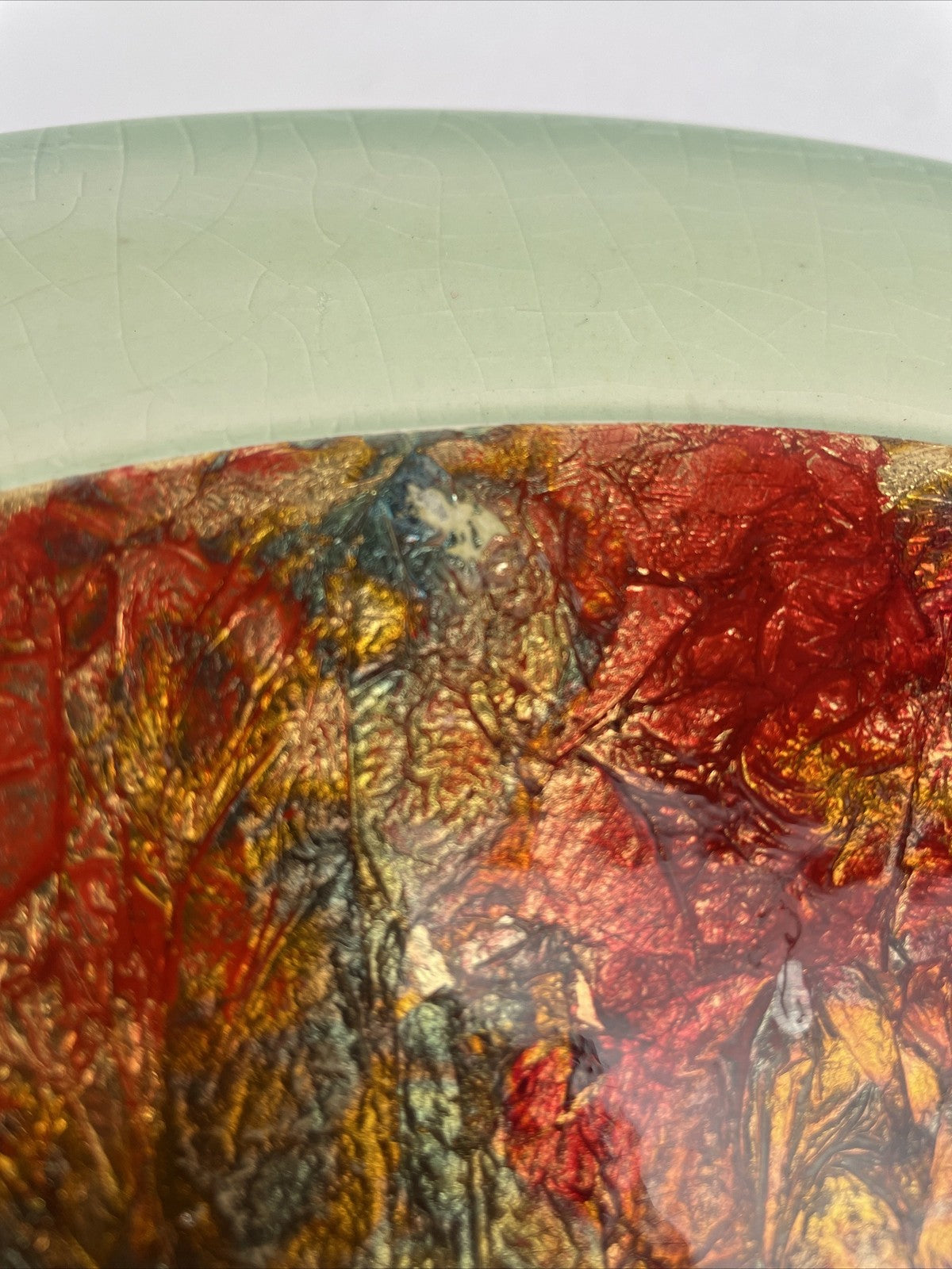 Round Designer Glass Vessel Sink Metallic Red Gold Modern Decor Design OD 14.25"