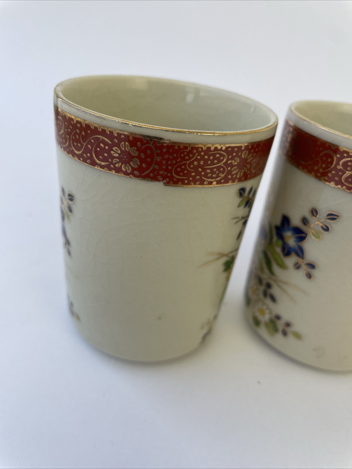 4 x Satsuma Japan Saki Crackled Teacup Hand Painted Floral Design 3.25" x 2.5"
