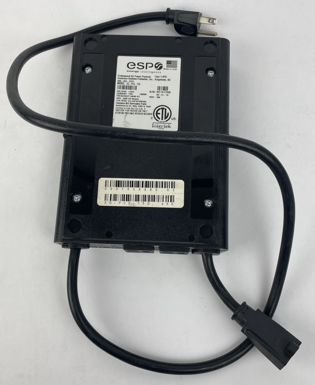 Electronic System Protection XG-PCS-15D Type 3 Protective Device Surge Protector