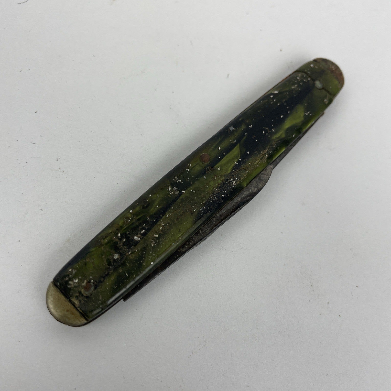 Vtg Knife Syracuse Knife Co 2 Blade Tiger Pocket Foldout Knife USA GREEN