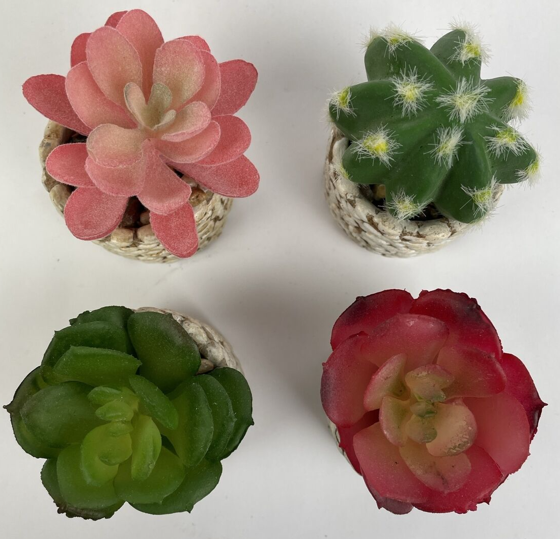 4 x Karlliu Artificial Plants Mini Succulent Flowers in Ceramic Pot Small Fake