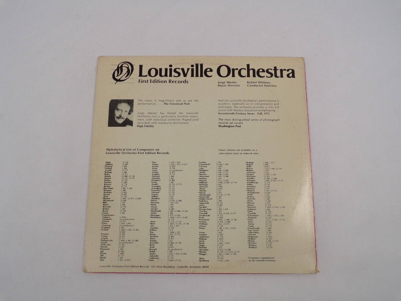 The Louisville Orchestra Jorge Mester, Music Director First Edition Records Molt
