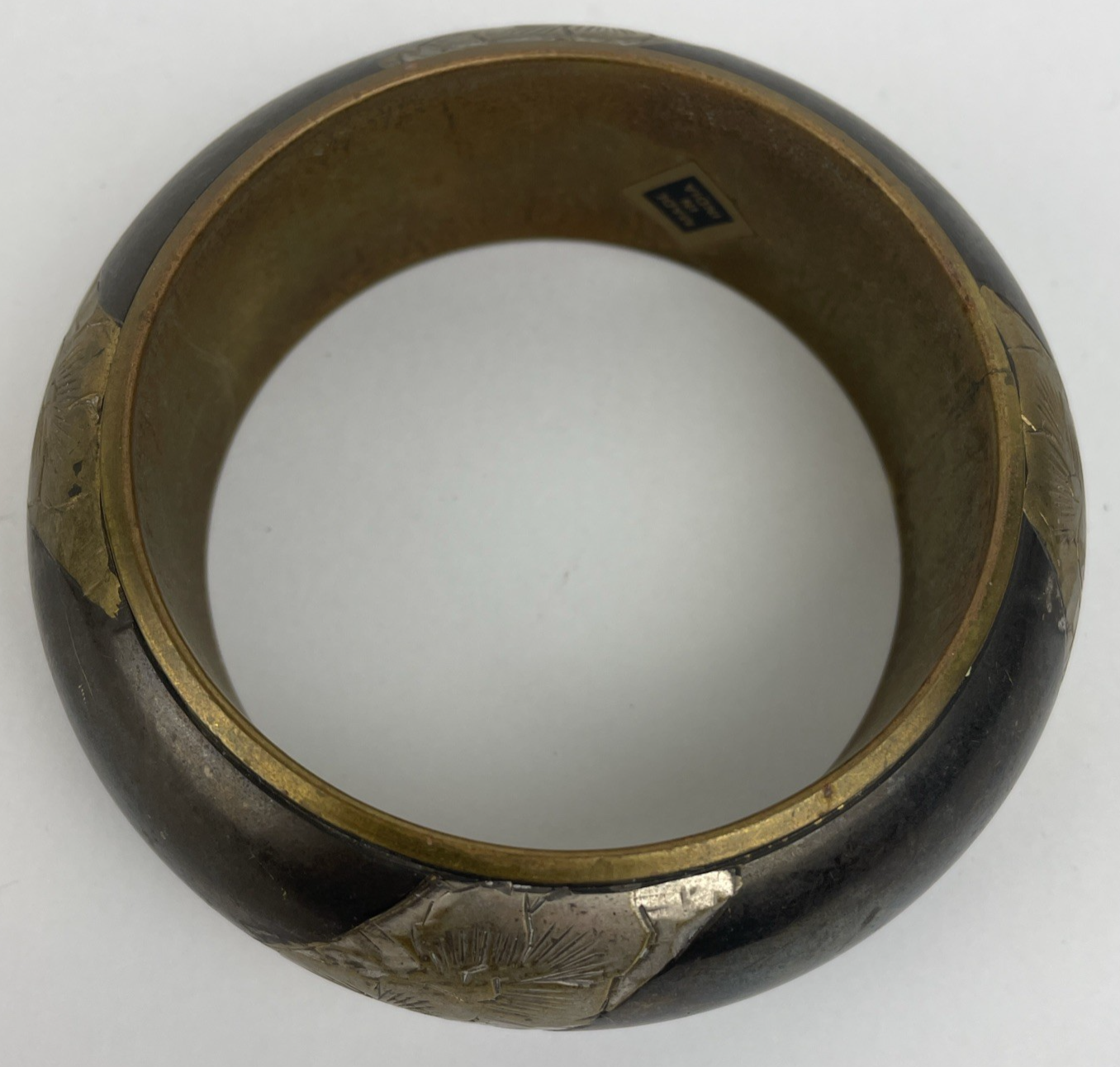 Lot of 3 Bracelet s Vintage Indian bone + Inlay Bangle Brass Floral Bird 8.5