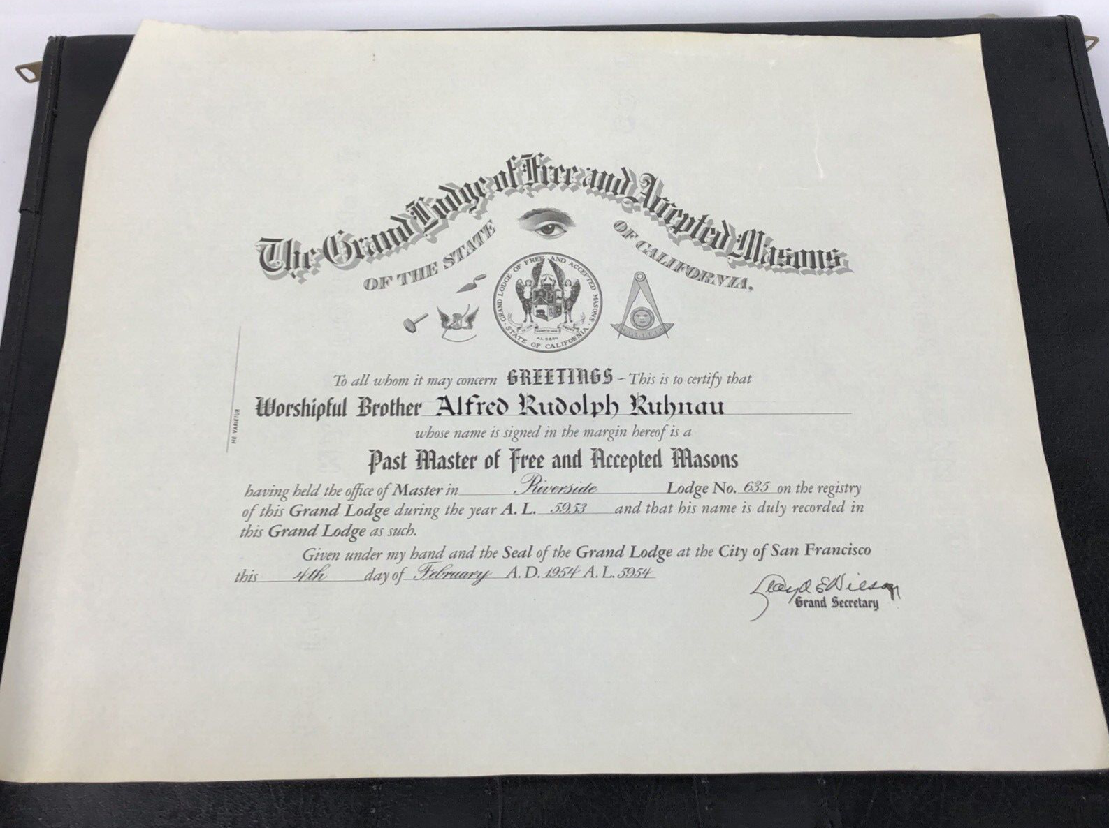 Vintage Free Mason Templar California Diploma Certificate License Award Huge LOT