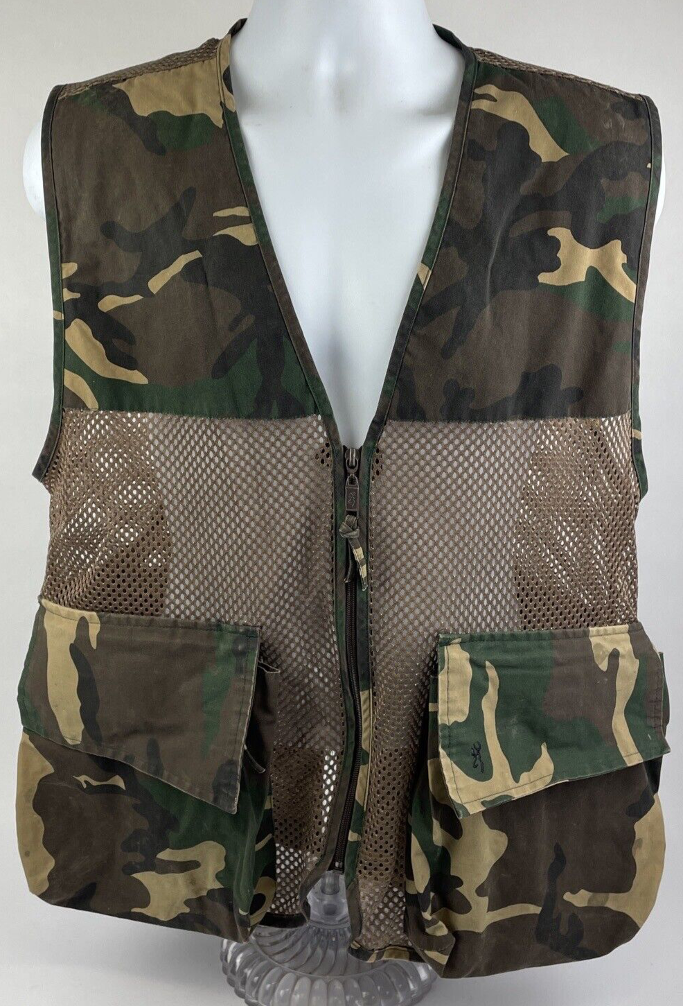 Browning Vest Mens Medium Brown Camo Duck Bird Hunting Game Pocket Full Zip