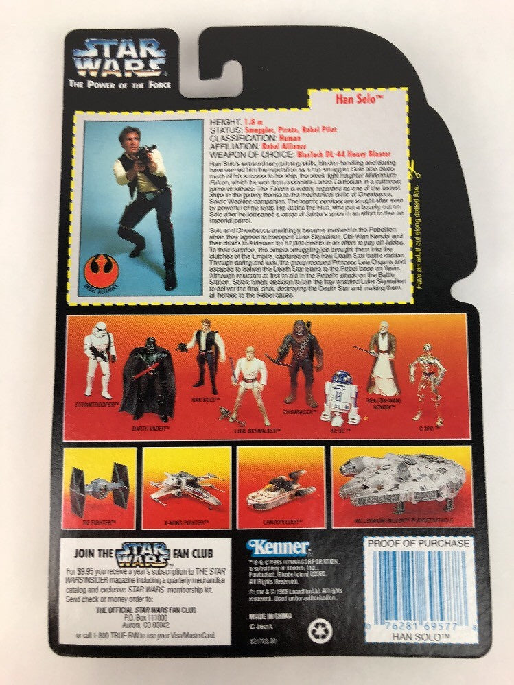  Star Wars1995 POTF Han Solo Power Of The Force Orange Card MINT FSTSHP