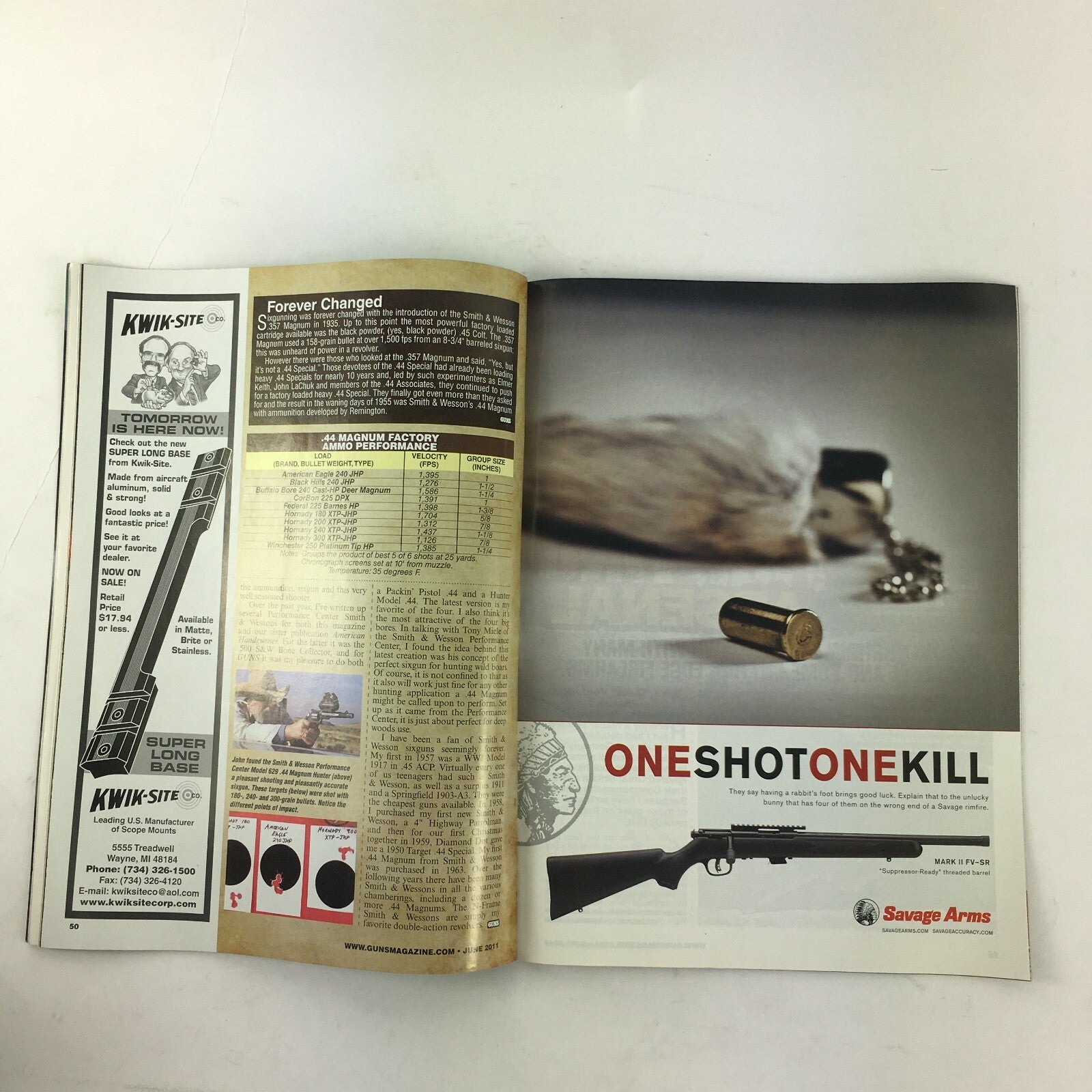 June 2011 Guns Magazine King Sixgun M629 Hunter .44 MAG The .338 Lapua SxS Guage