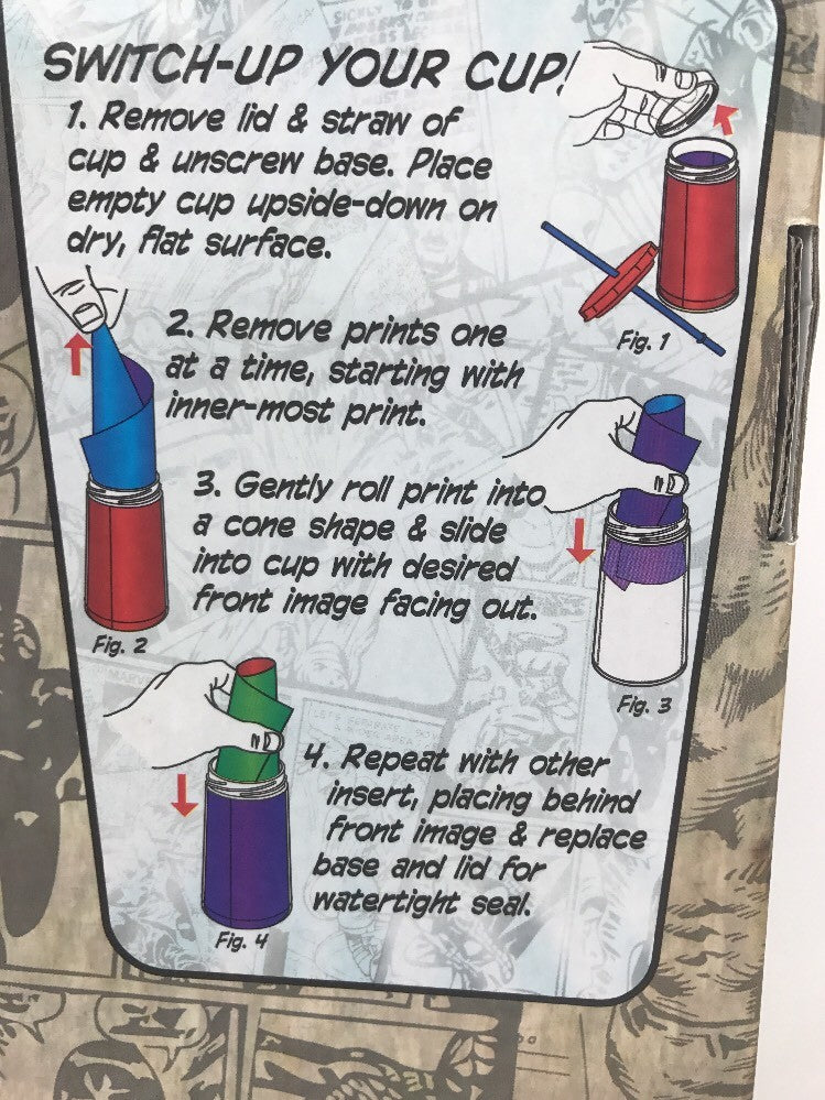 4 Marvel Comics Cups In One! Tall Plastic Drinking Cup W Straw - Rare Item ICUP