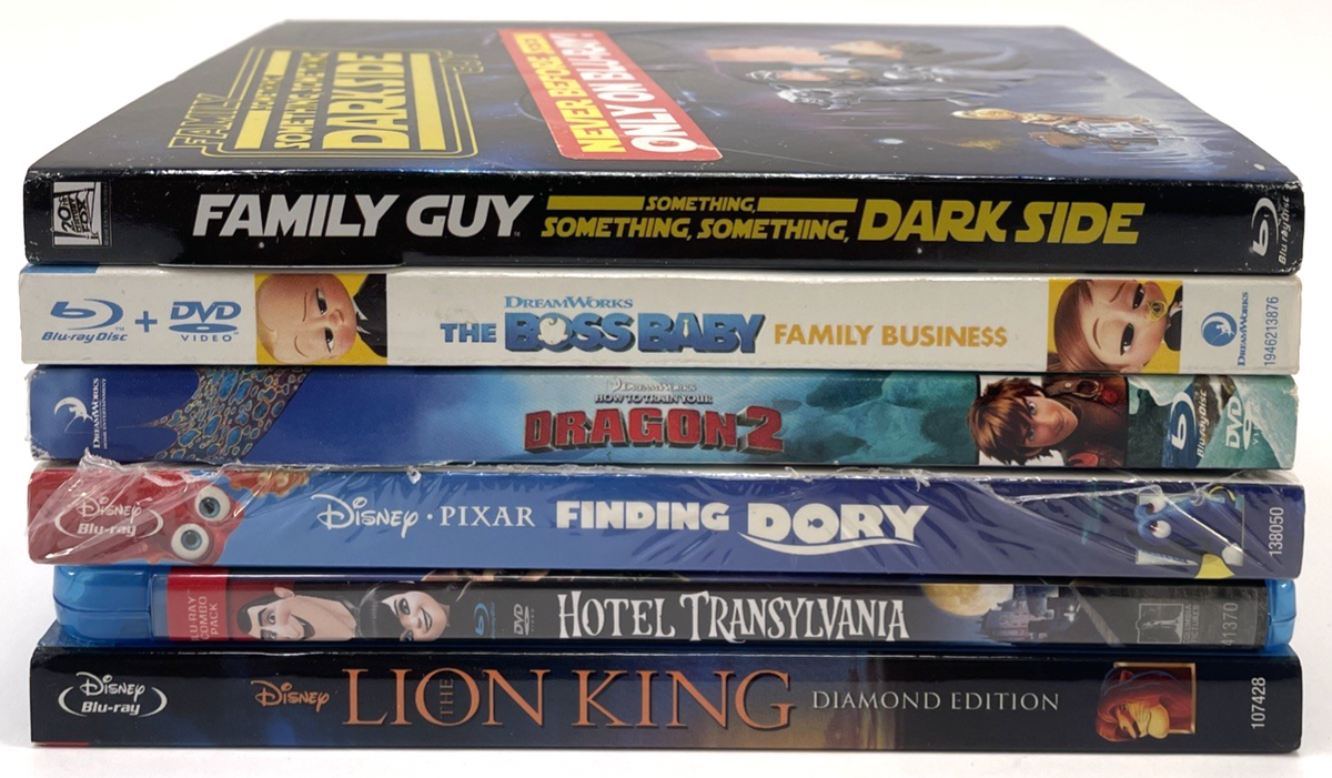 Animated Blu-ray DVD Lot Lion King, Dragon 2, Family Guy, Finding Dory Boss Baby