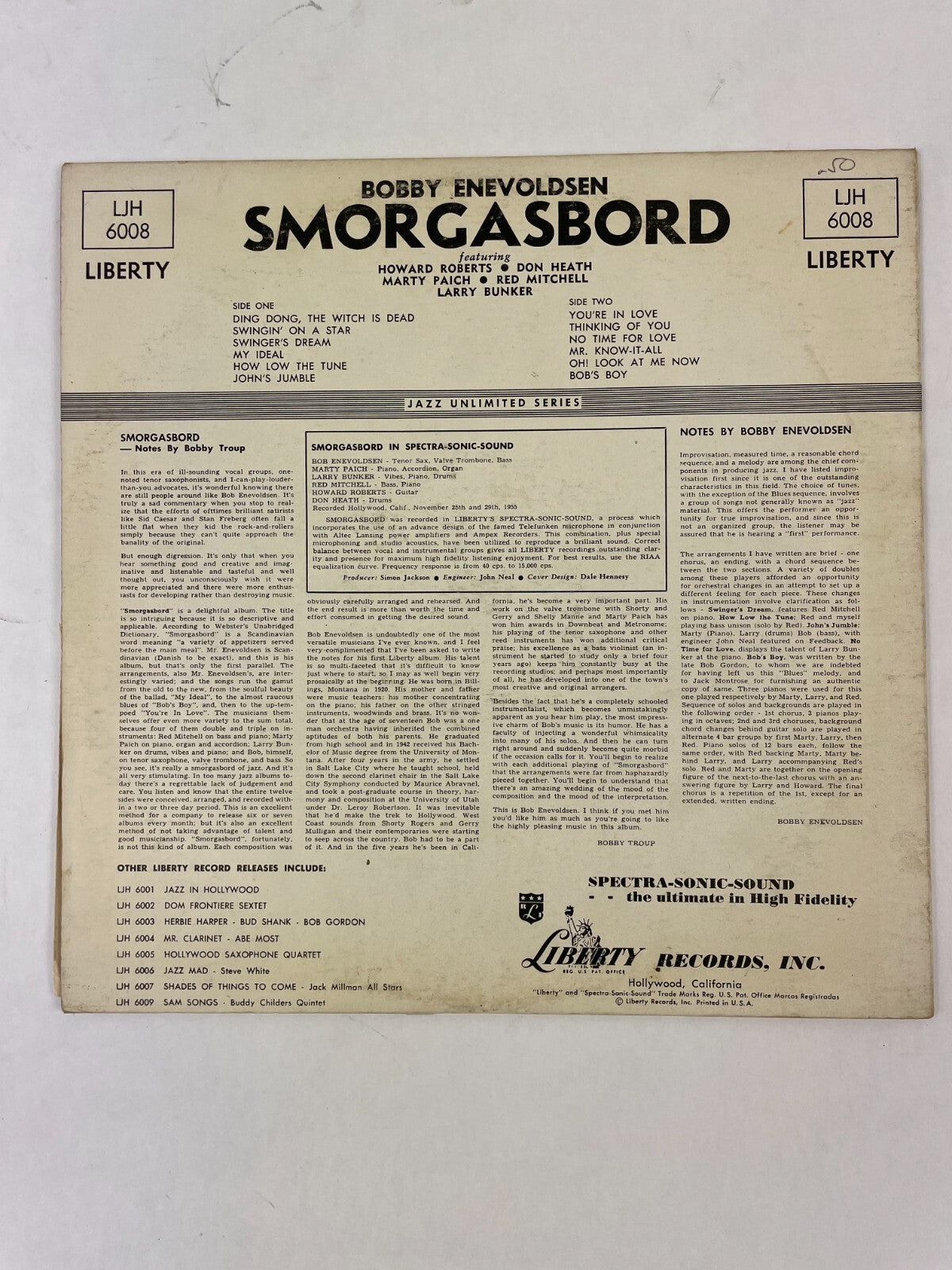 Bobby Enevoldsen Smorgasbord Howard Roberts Don Health Marty Paich Vinyl Record