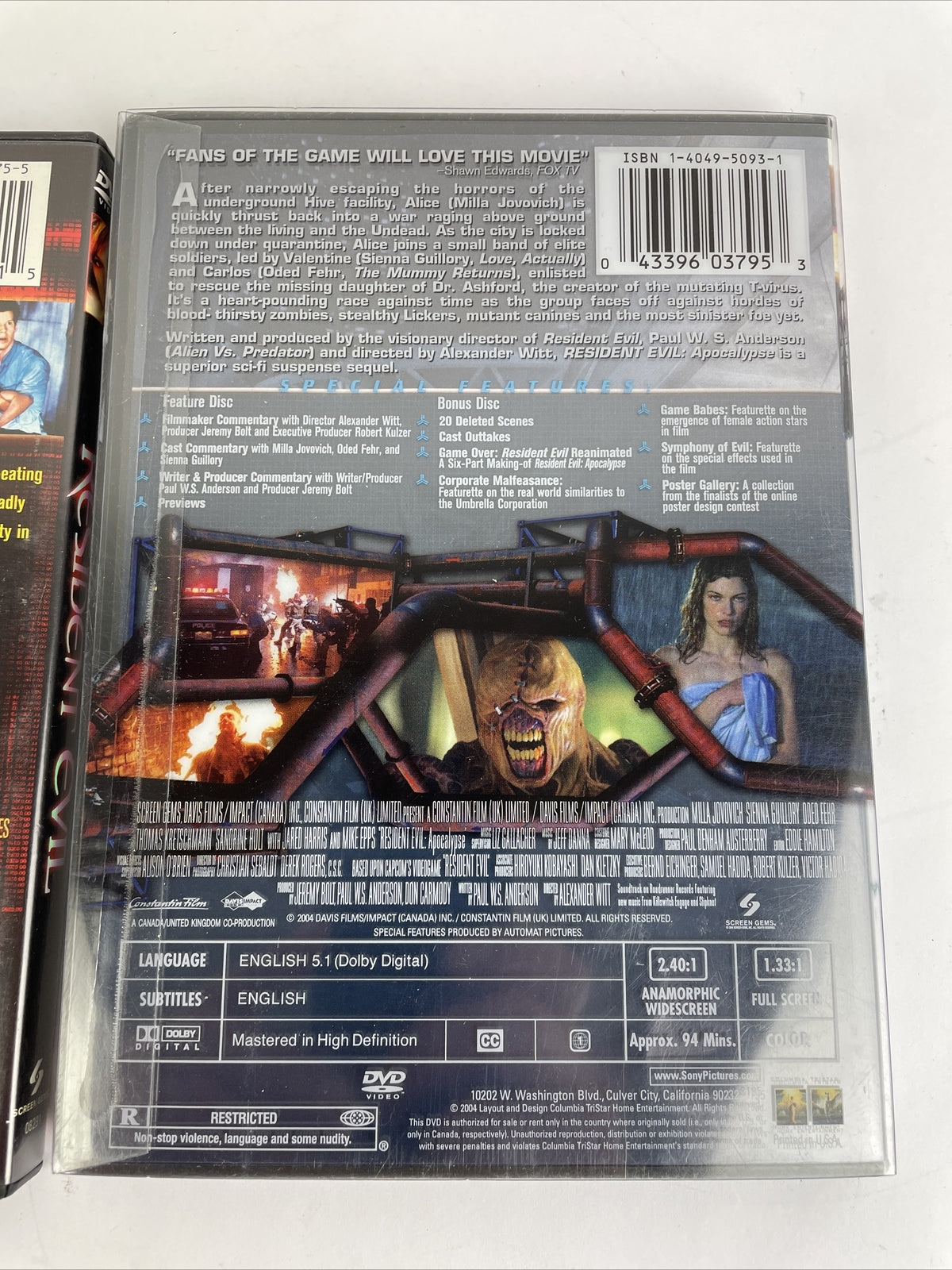 Lot of 2 x RESIDENT EVIL + Resident Evil Apocalypse DVD Video Mill Jovovich MINT