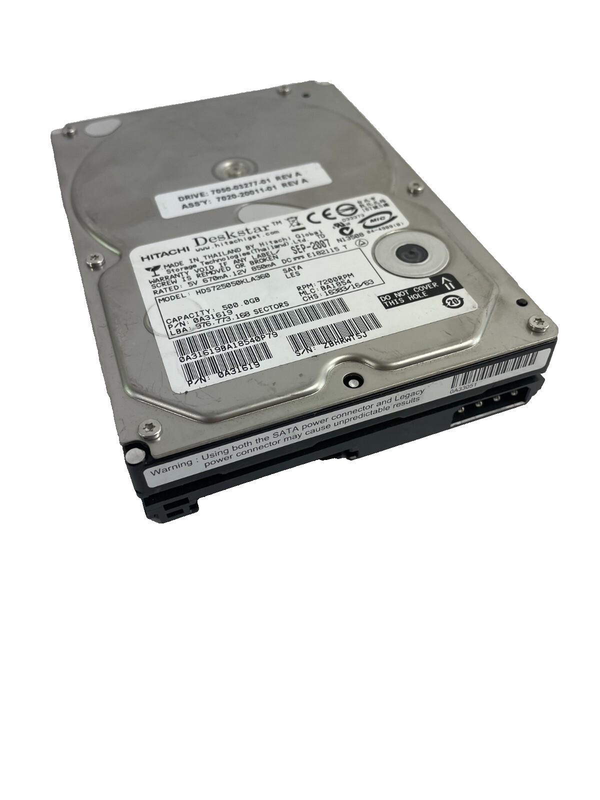 Hitachi Deskstar Model HDS725050KLA360 7200RPM 500GB Internal Drive Cache 16MB