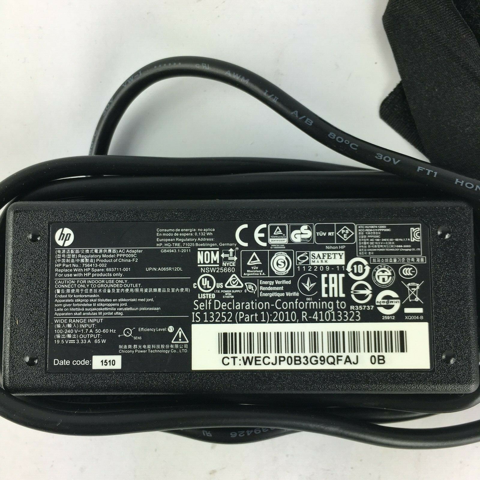 Genuine HP PPP009C 756413-002 Output 19.5V 3.33A Power Supply Adapter A3