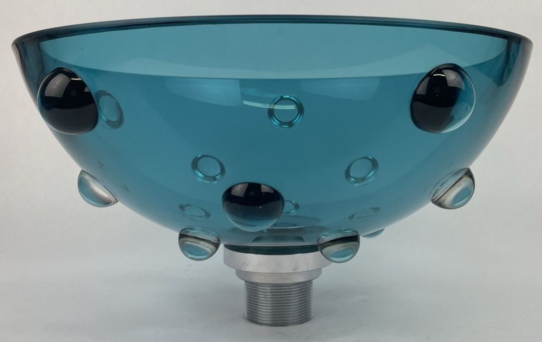 VITRAFORM Freestanding Glass Sink OD 14.5" Light Blue Finish w Designer Drain