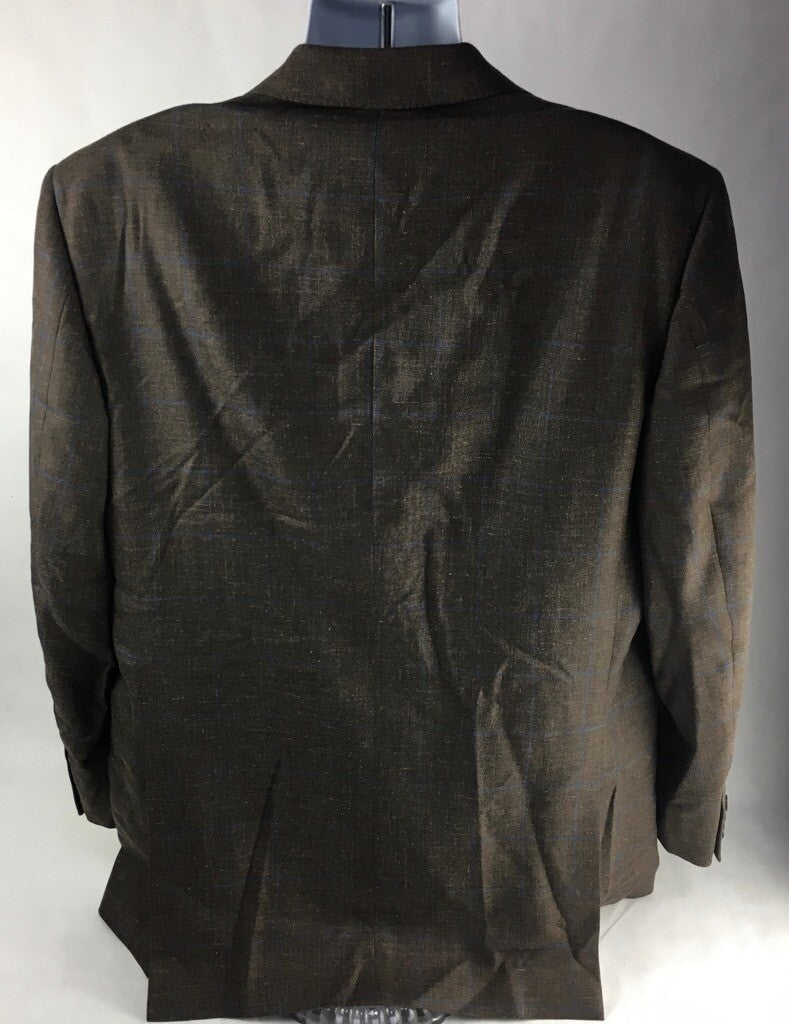 Faconnable Mens Blazer Brown Windowpane Long Sleeves Notch Lapel Lined 54L New