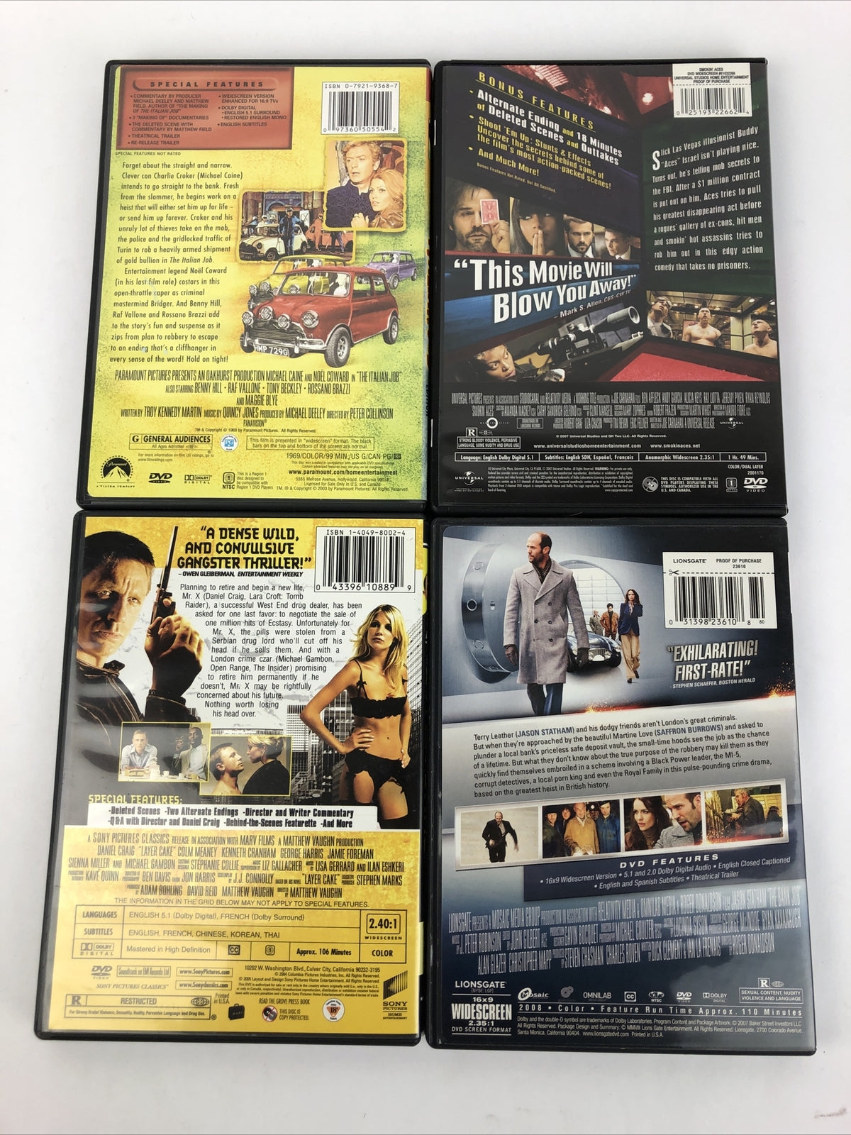 4 x Awesome Action Movies Smokin Aces, Layer Cake, The Bank Job, The Italian Job