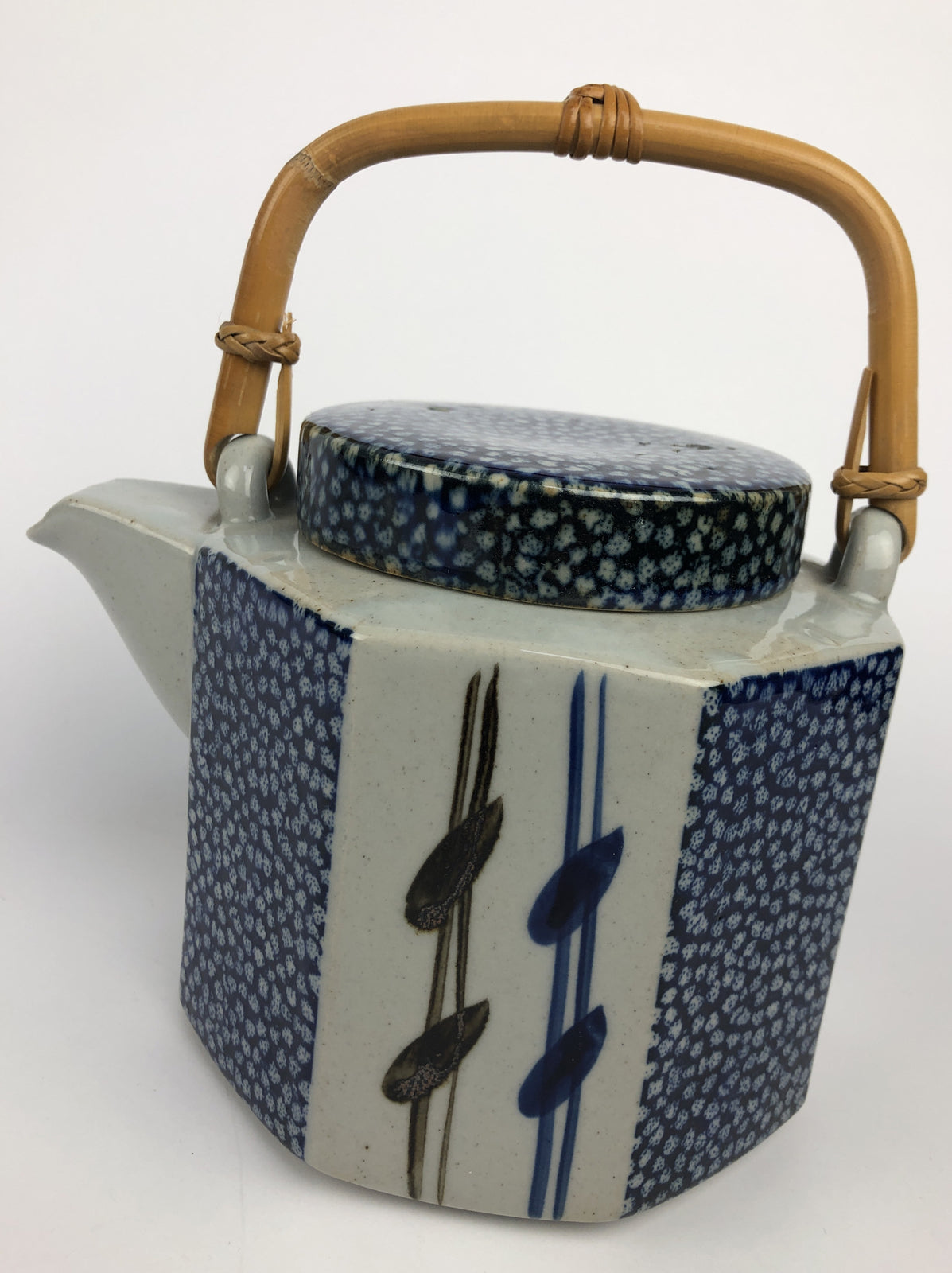 Takahashi San Francisco Hand Painted Bamboo Handle Teapot Mid Century 1970's