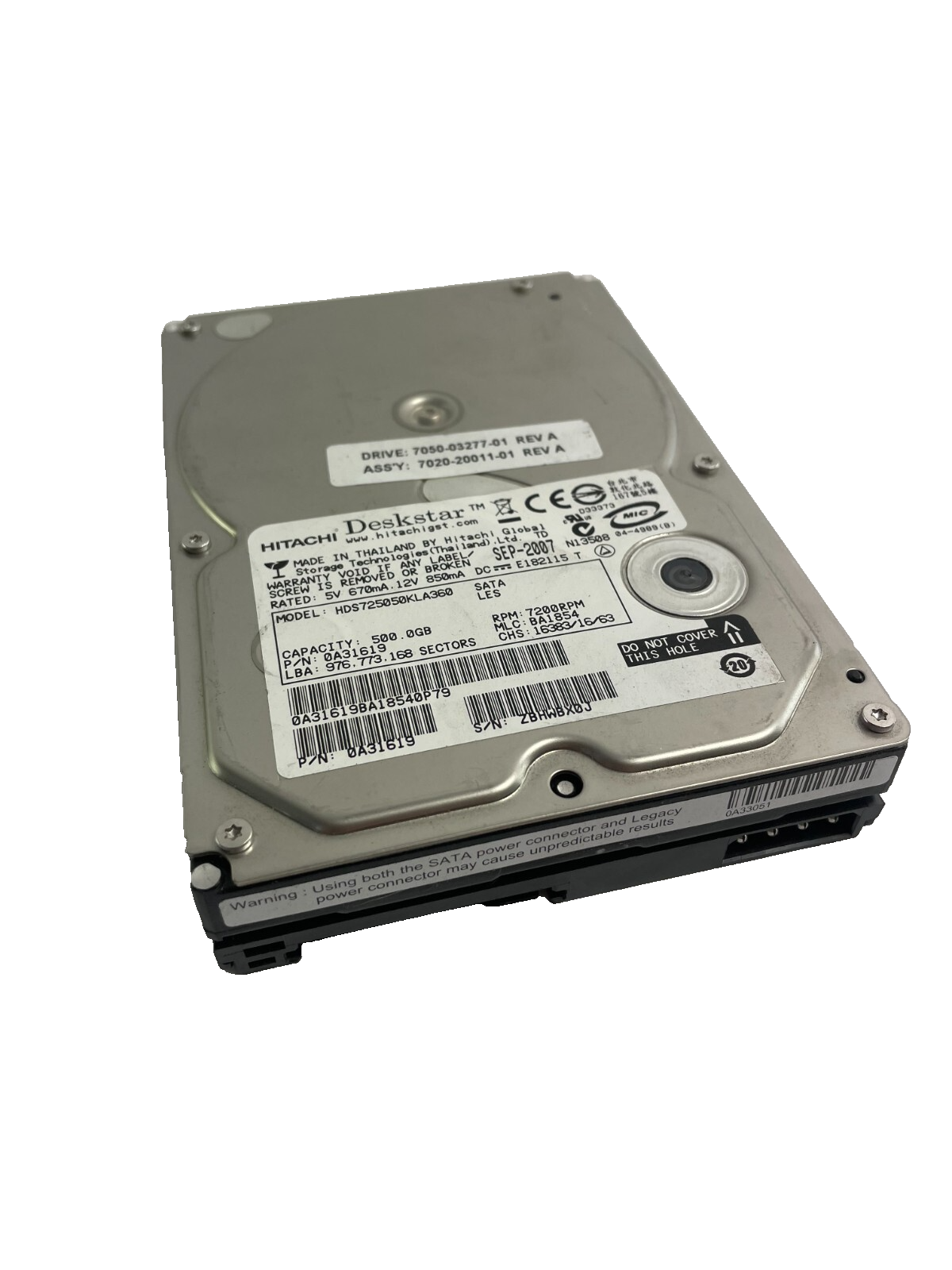 Hitachi Deskstar Model HDS725050KLA360 500GB 7200RPM Hard Disc Drive Cache 16 MB
